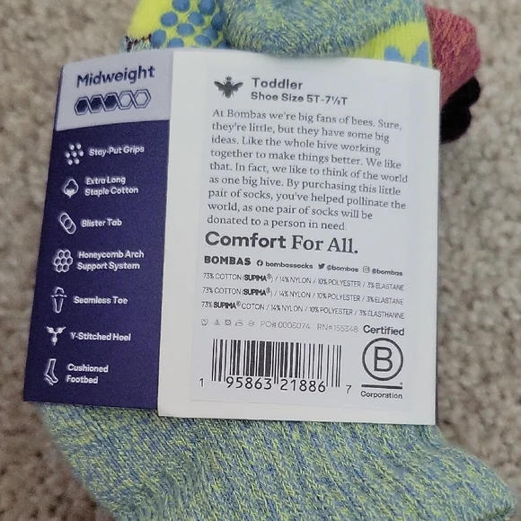 Bombas Purple Casual Crew Socks - Picture 2 of 3